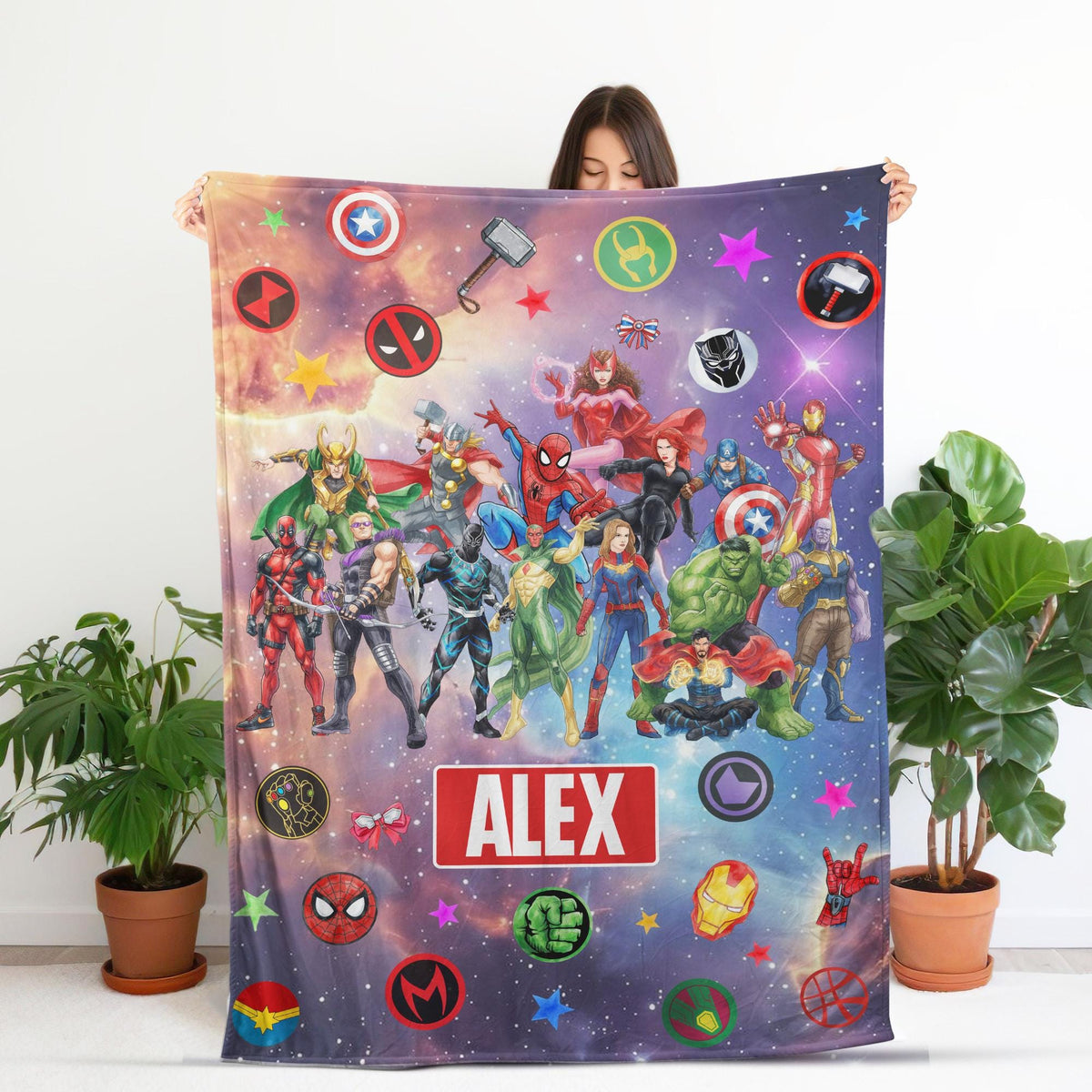 Personalized Marvel Avengers Blanket,Super Hero Blanket, Spiderman Ironman Hulk Deadpool Blanket, Marvel Fan Blanket,Disney Birthday Blanket