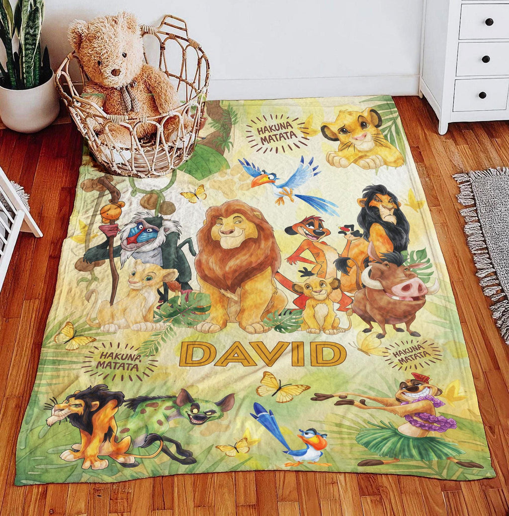Custom Name Lion King Blanket, Personalized Simba Blanket for Kids Baby, Cute Birthday Gift for Boys Girls, Nursery Decor, Hakuna Matata