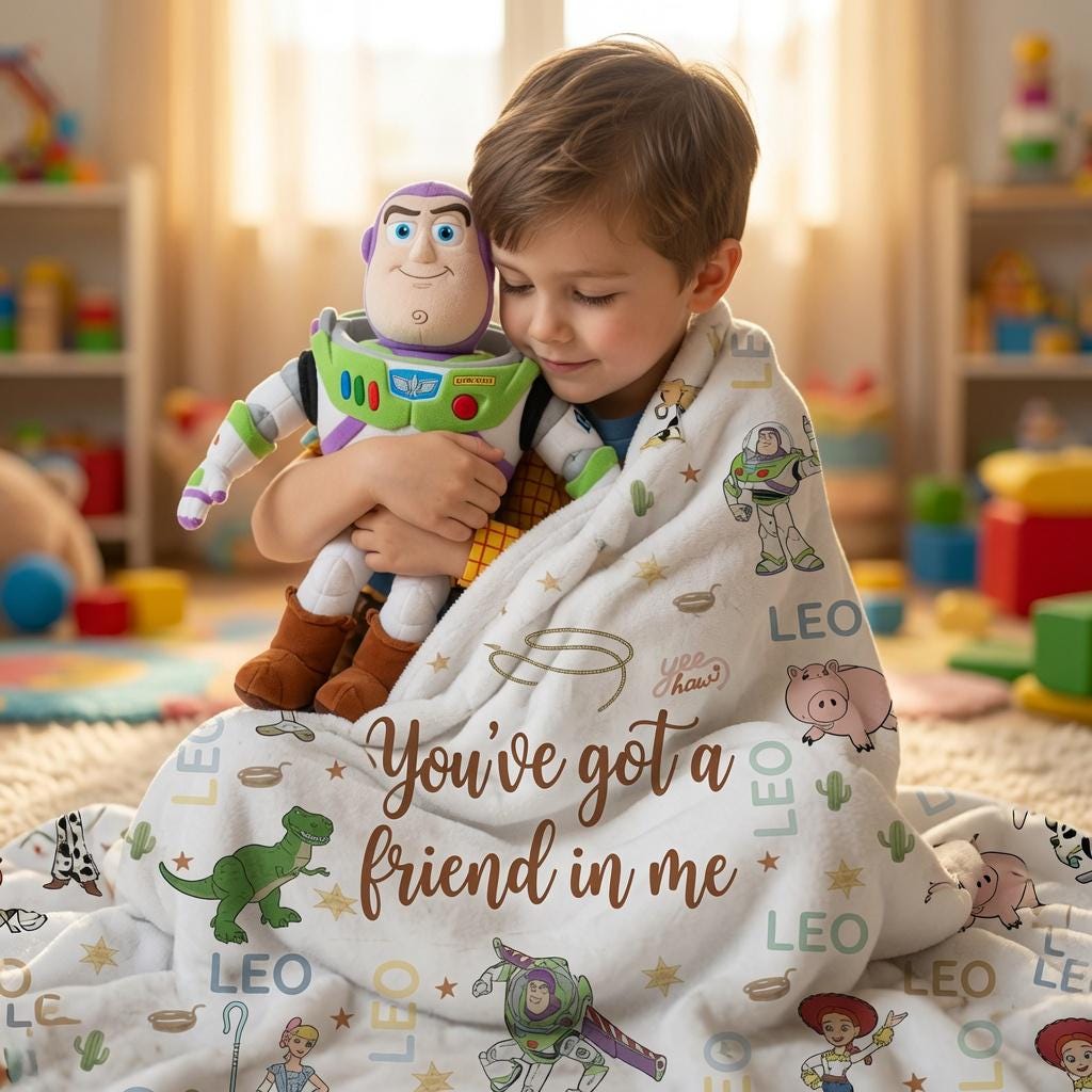 Custom Name Toy Story Baby Blanket, Personalized Toy Story Plushy Blanket, Personalized Baby Boy Shower Gift, Nursery Disney Baby Blanket