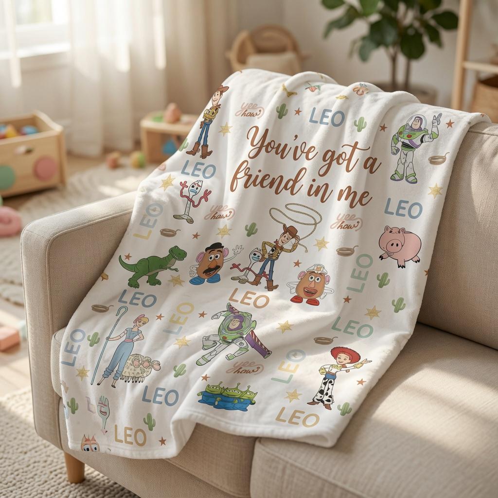 Custom Name Toy Story Baby Blanket, Personalized Toy Story Plushy Blanket, Personalized Baby Boy Shower Gift, Nursery Disney Baby Blanket