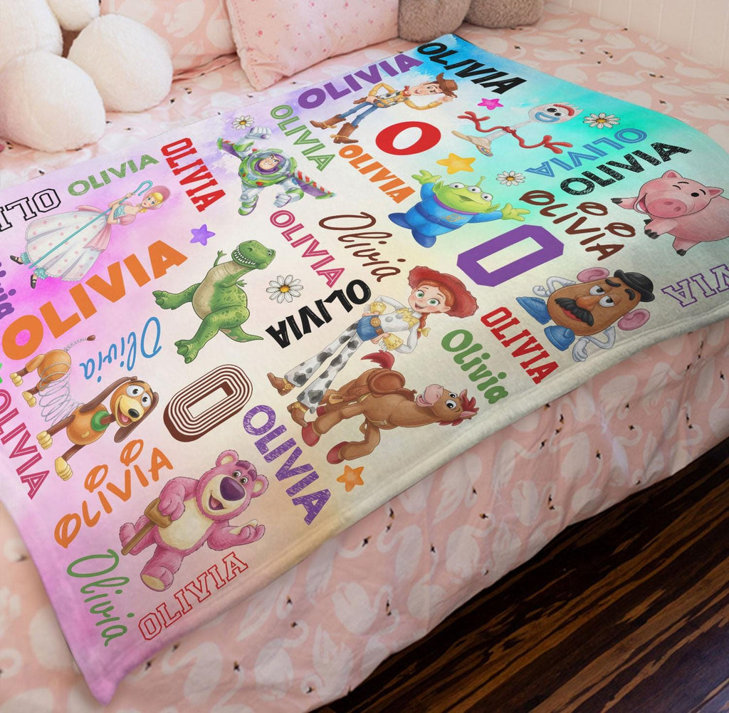 Custom Name Toy Story Blanket, Personalized Toy Story Blanket for Kids Baby, Cute Birthday Gift for Boys Girls, Nursery Decor, Cartoon Toy