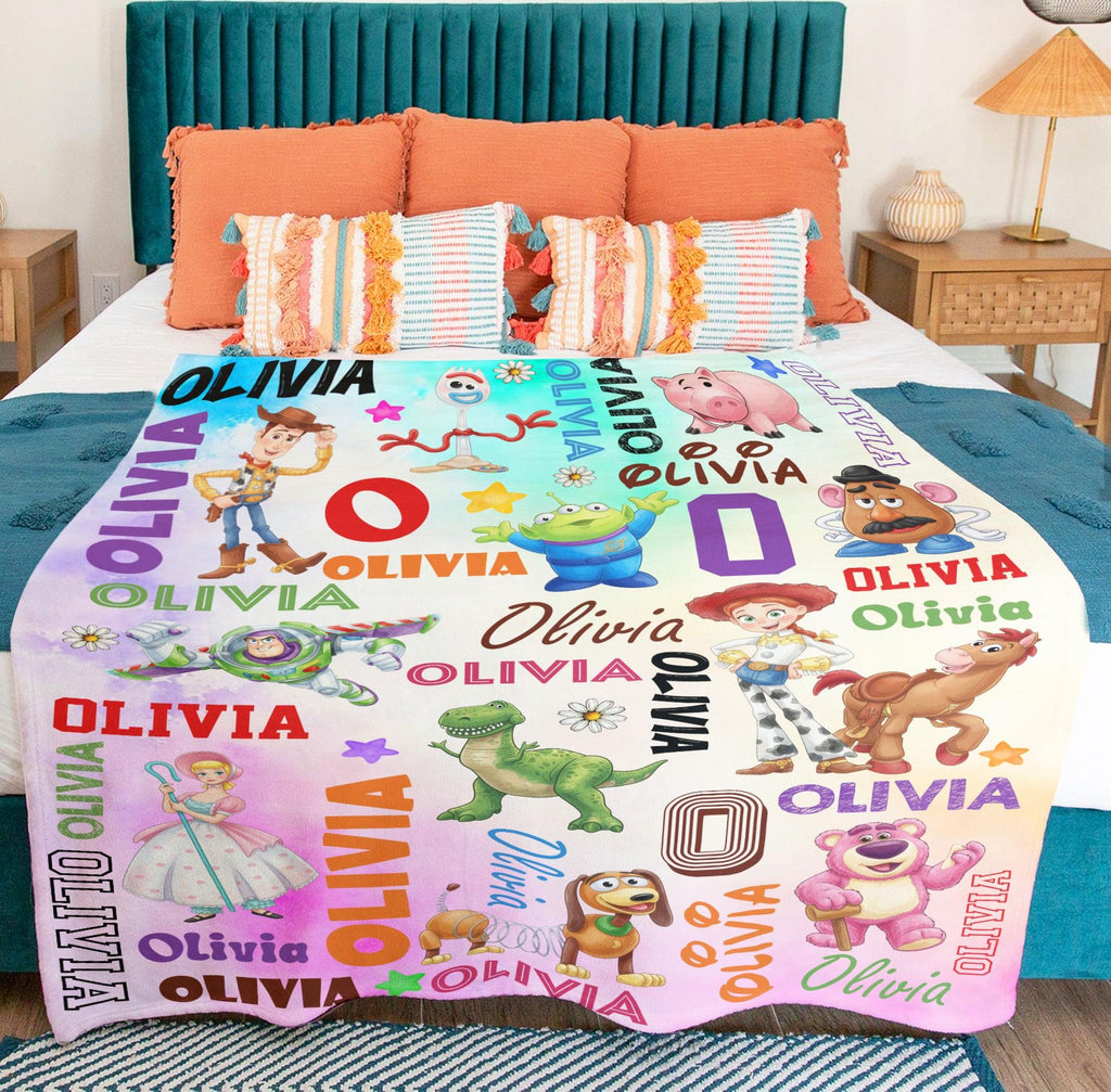 Custom Name Toy Story Blanket, Personalized Toy Story Blanket for Kids Baby, Cute Birthday Gift for Boys Girls, Nursery Decor, Cartoon Toy