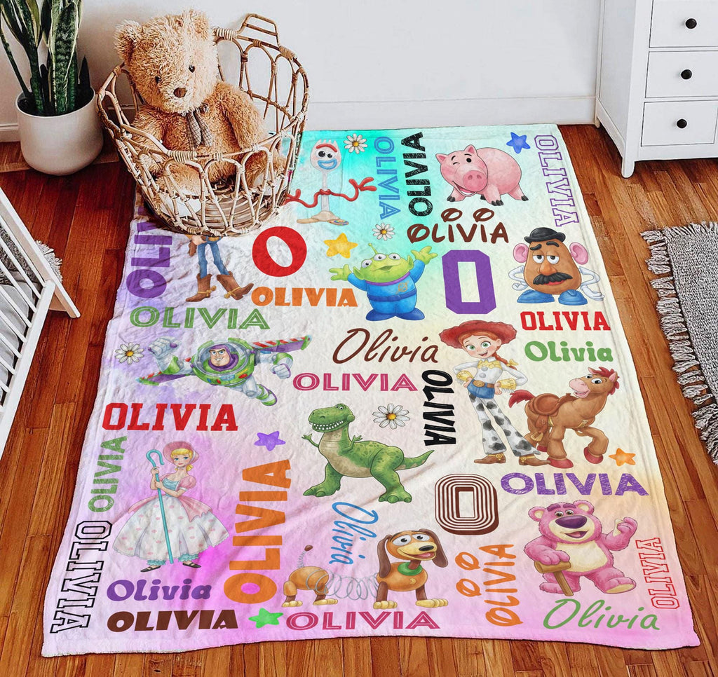 Custom Name Toy Story Blanket, Personalized Toy Story Blanket for Kids Baby, Cute Birthday Gift for Boys Girls, Nursery Decor, Cartoon Toy