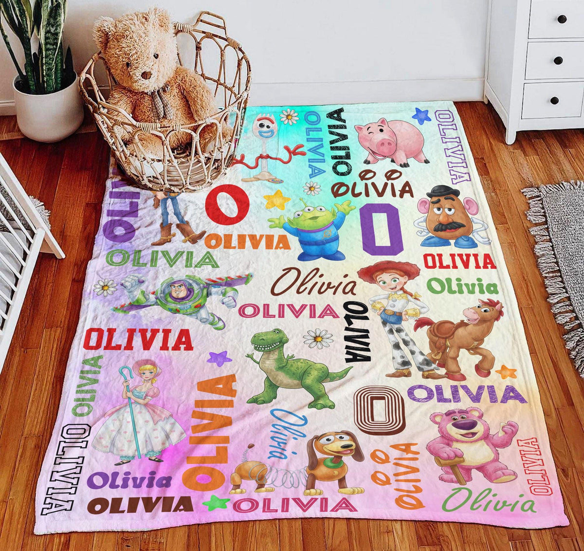 Custom Name Toy Story Blanket, Personalized Toy Story Blanket for Kids Baby, Cute Birthday Gift for Boys Girls, Nursery Decor, Cartoon Toy