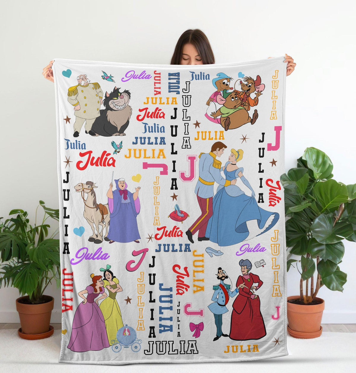 Personalized Cinderella Princess Blanket, Custom Name Disney Princess Blanket, Midnights, Elegant Fairytale Cinderella Gift for Kids