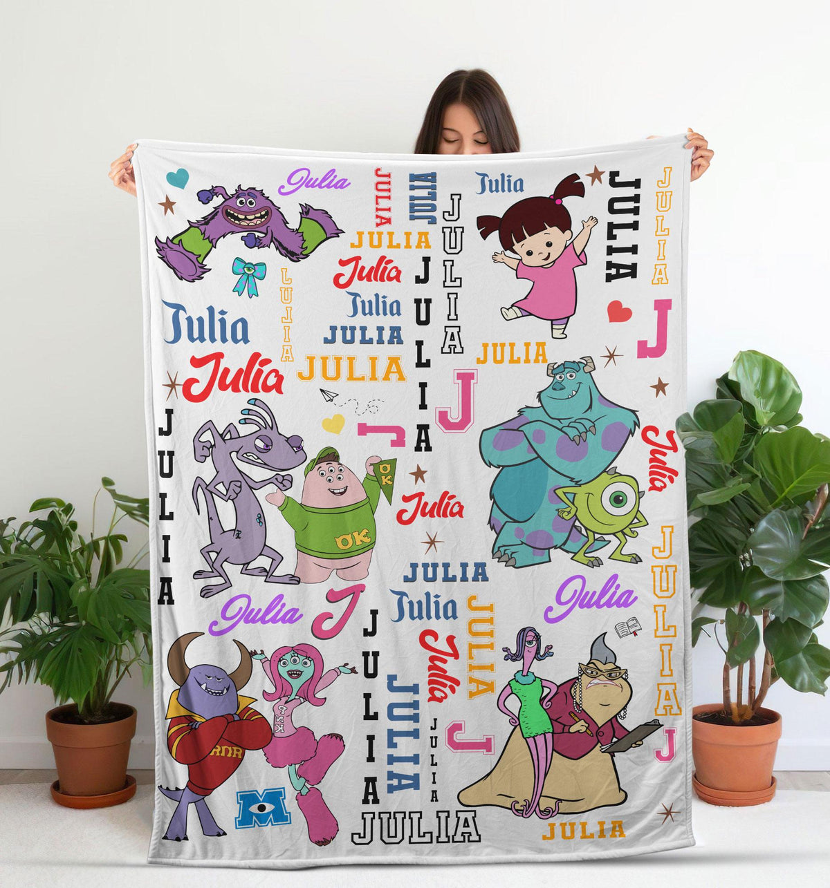 Custom Name Monster Inc Blanket, Personalized Disney Monster Inc Blanket, Monsters University Birthday Blanket Gift, Sully Mike Blanket