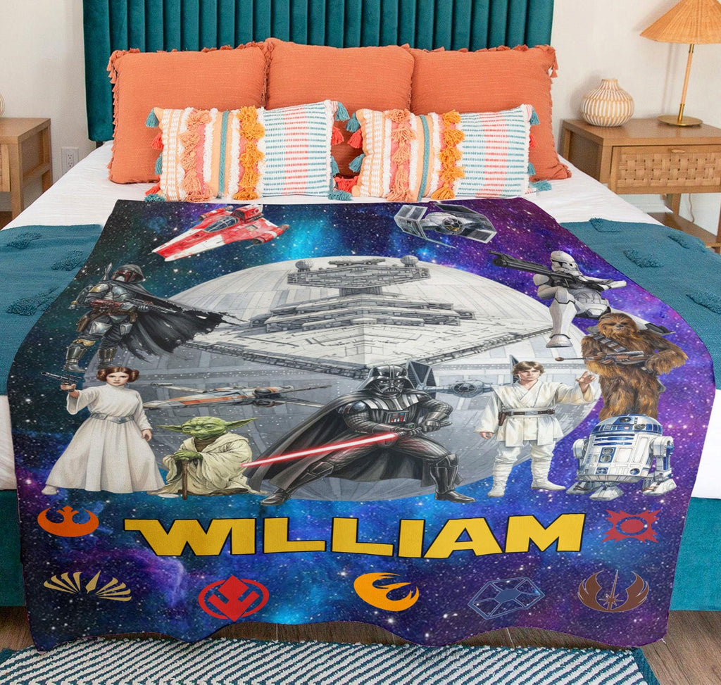 Custom Name Disney Star Wars Blanket, Personalized Star Wars Blanket, Star Wars Birthday Gift, Darth Vader Skywalker Leia, Bedding Decor