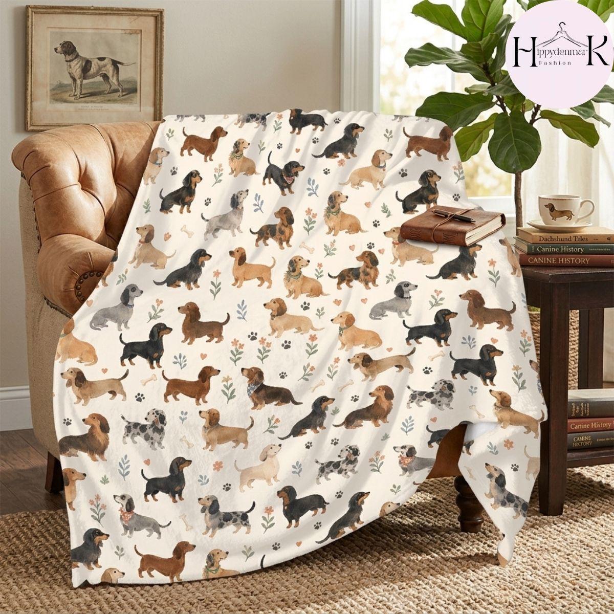 Dachshund Fleece Blanket, Cute Wiener Dog Throw, Doxie Couch Blanket, Cozy Dog Lover Home Decor