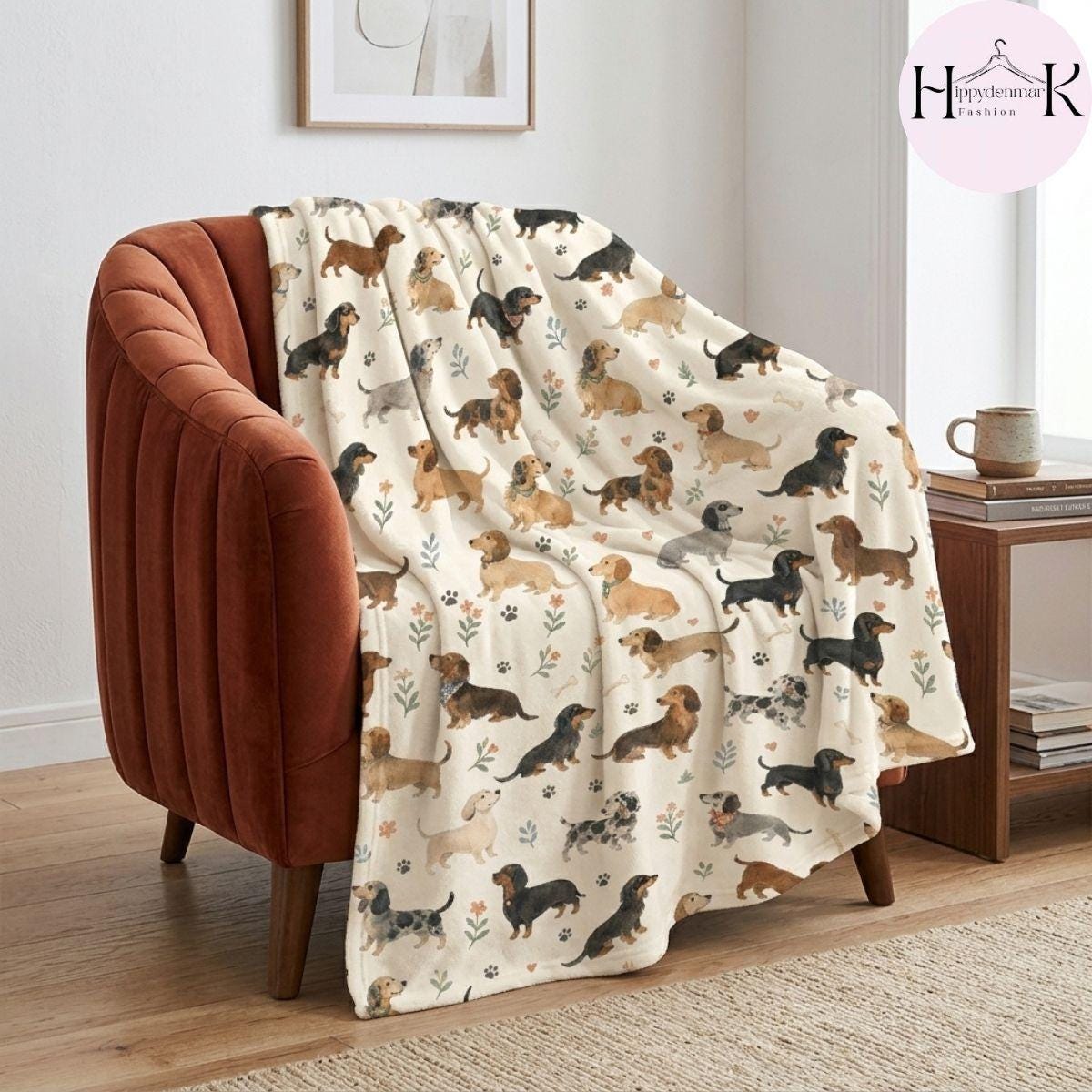Dachshund Fleece Blanket, Cute Wiener Dog Throw, Doxie Couch Blanket, Cozy Dog Lover Home Decor
