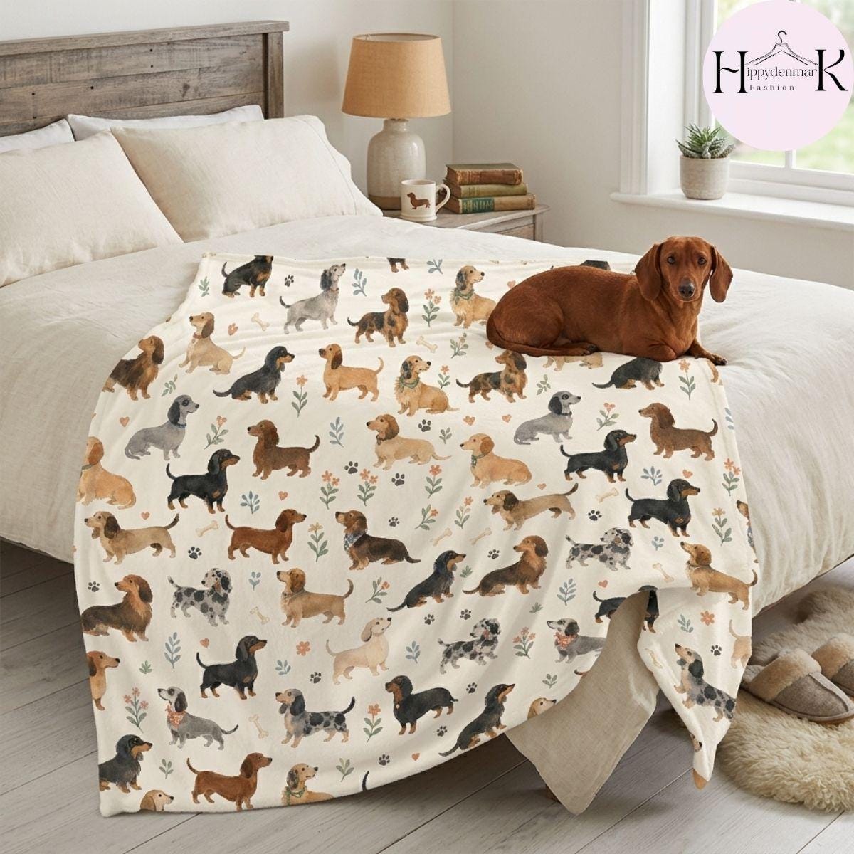 Dachshund Fleece Blanket, Cute Wiener Dog Throw, Doxie Couch Blanket, Cozy Dog Lover Home Decor