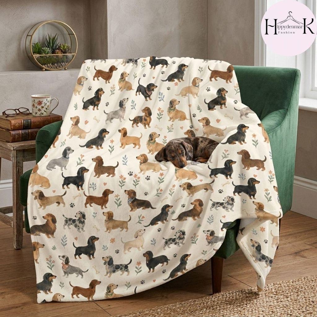 Dachshund Fleece Blanket, Cute Wiener Dog Throw, Doxie Couch Blanket, Cozy Dog Lover Home Decor