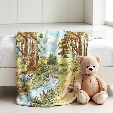 Vintage Hundred Acre Wood Blankets, Pooh Bear Blanket, Winnie The Pooh Blanket for Kids, Winnie Pooh Nursery Blanket