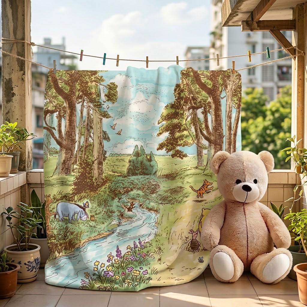 Vintage Hundred Acre Wood Blankets, Pooh Bear Blanket, Winnie The Pooh Blanket for Kids, Winnie Pooh Nursery Blanket
