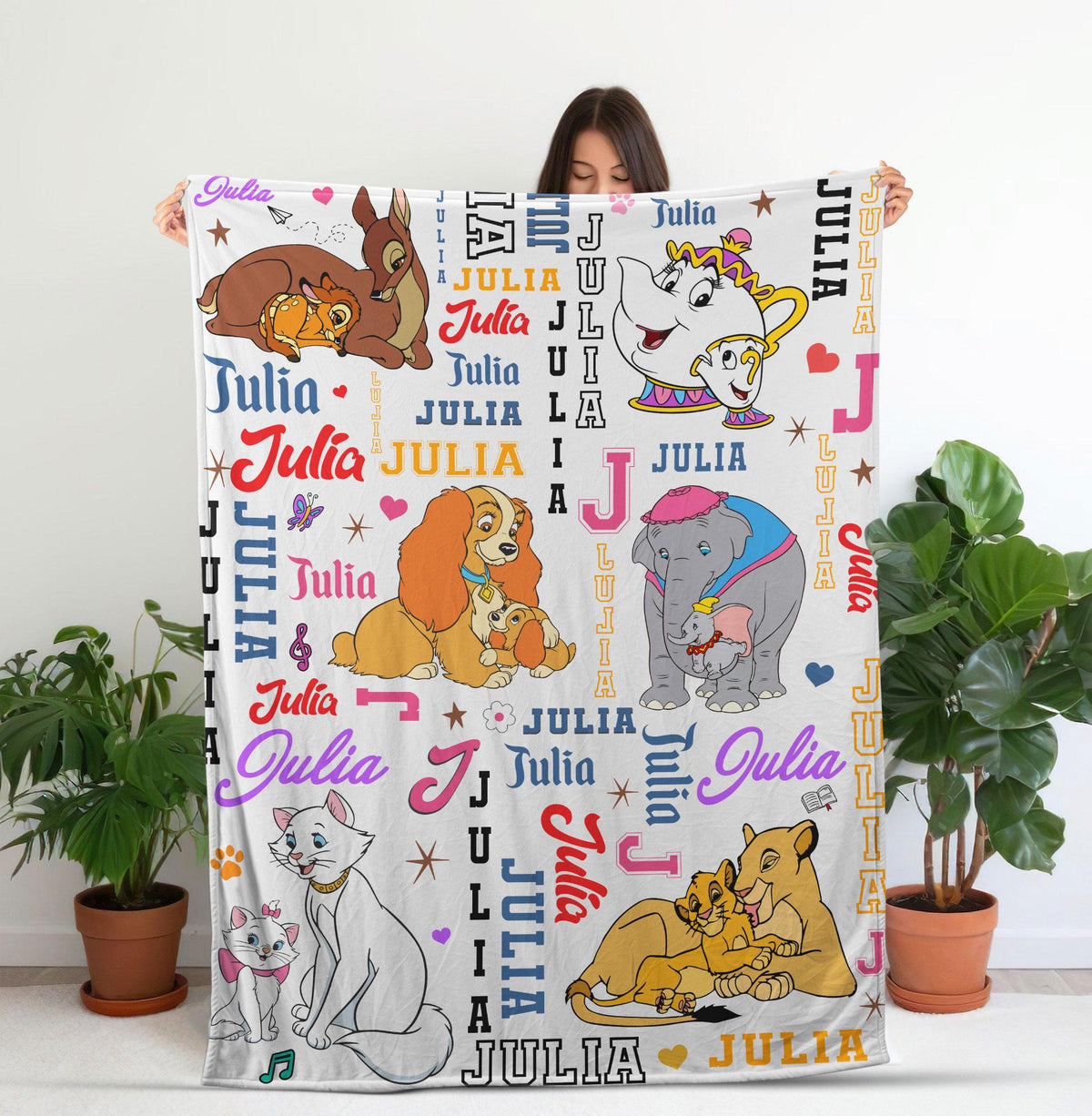 Personalized Disney Mom Blanket, Custom Name Disney Animal Blanket, Helen Parr, Mrs. Jumbo Fleece Sherpa Blanket, Kids Birthday Gift