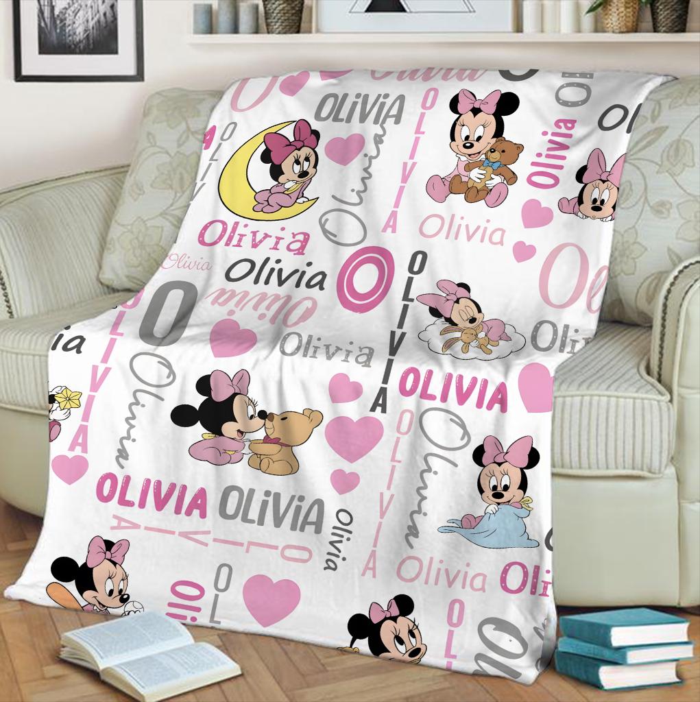 Personalized Minnie Mouse Baby Blanket, Custom Name Pink Disney Blanket for Girls, Cute Toddler Fleece Throw, Newborn Gift, Gift For Girl