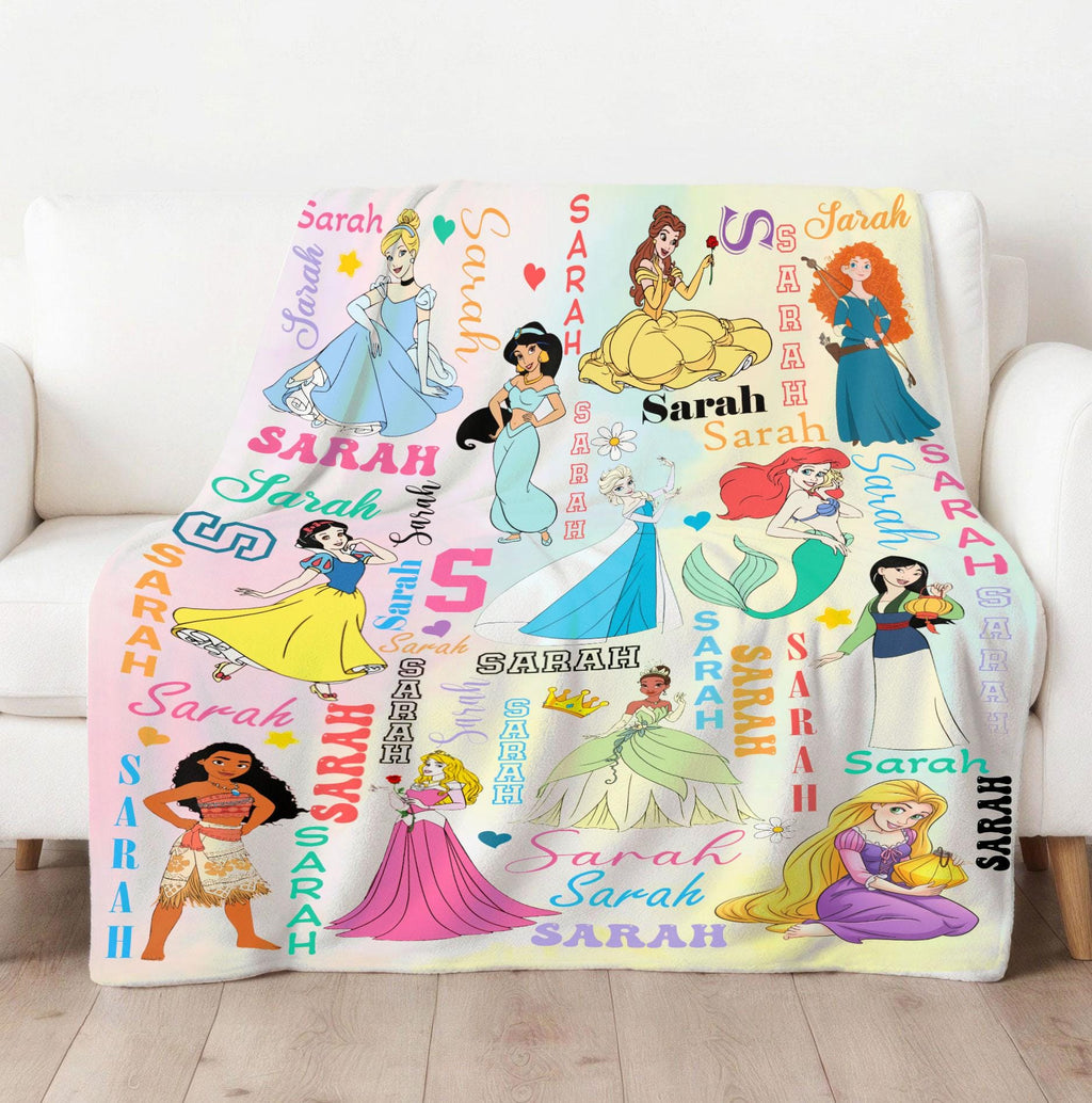 Custom Name Disney Princess Blanket, Personalized Disney Princess Blanket, Princess Character, Disney Blanket for Kid, Baby Shower Gift
