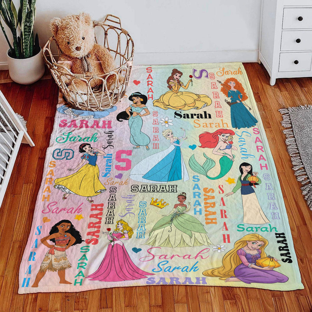 Custom Name Disney Princess Blanket, Personalized Disney Princess Blanket, Princess Character, Disney Blanket for Kid, Baby Shower Gift