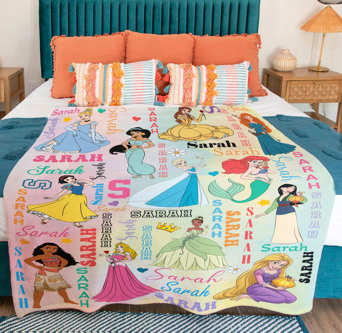Custom Name Disney Princess Blanket, Personalized Disney Princess Blanket, Princess Character, Disney Blanket for Kid, Baby Shower Gift