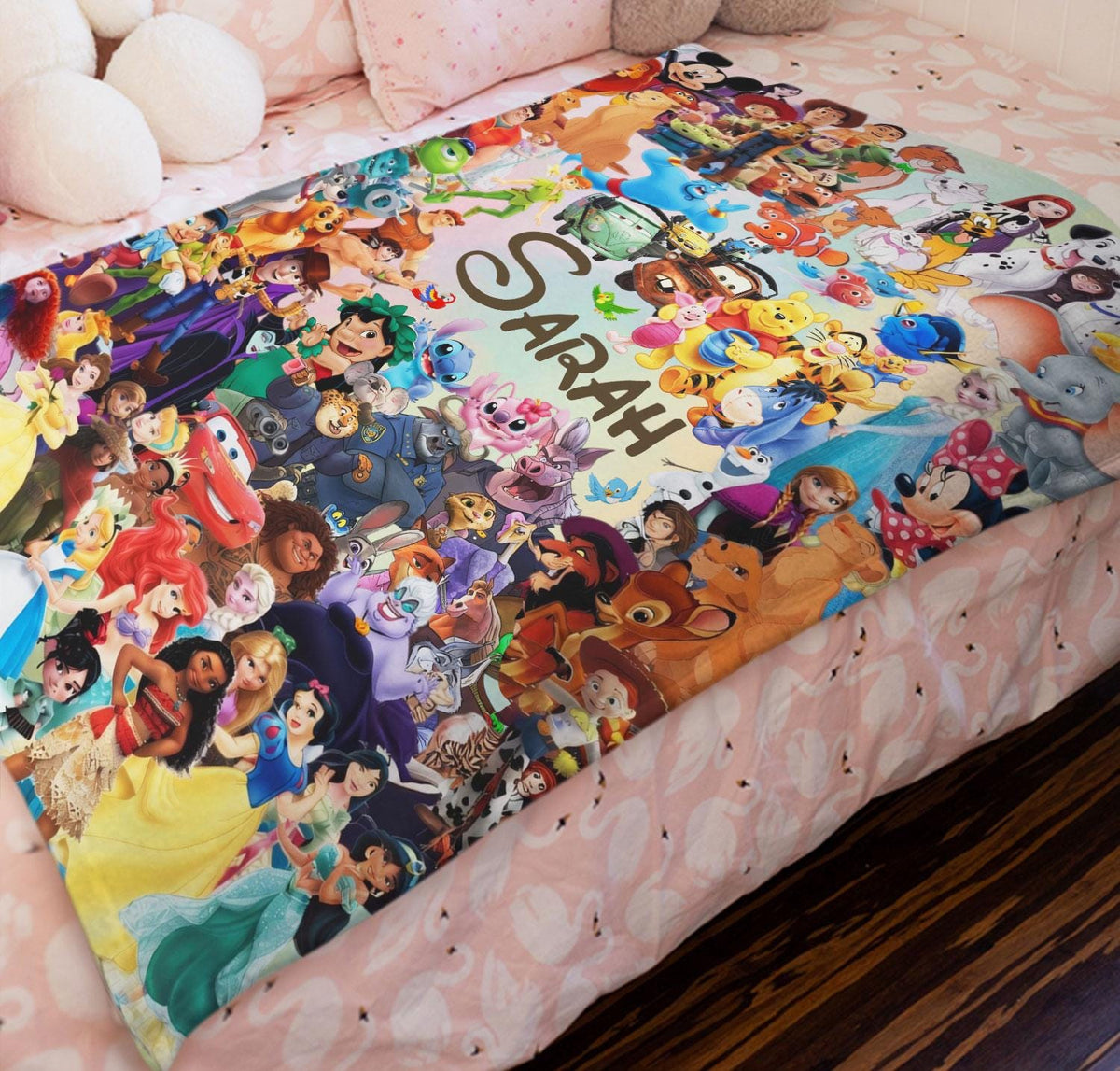 Personalized Disney Blanket, Custom Name Disney Character Blanket, Disney Blanket for Kid, Baby Shower Gift, Princess, Mouse And Friends