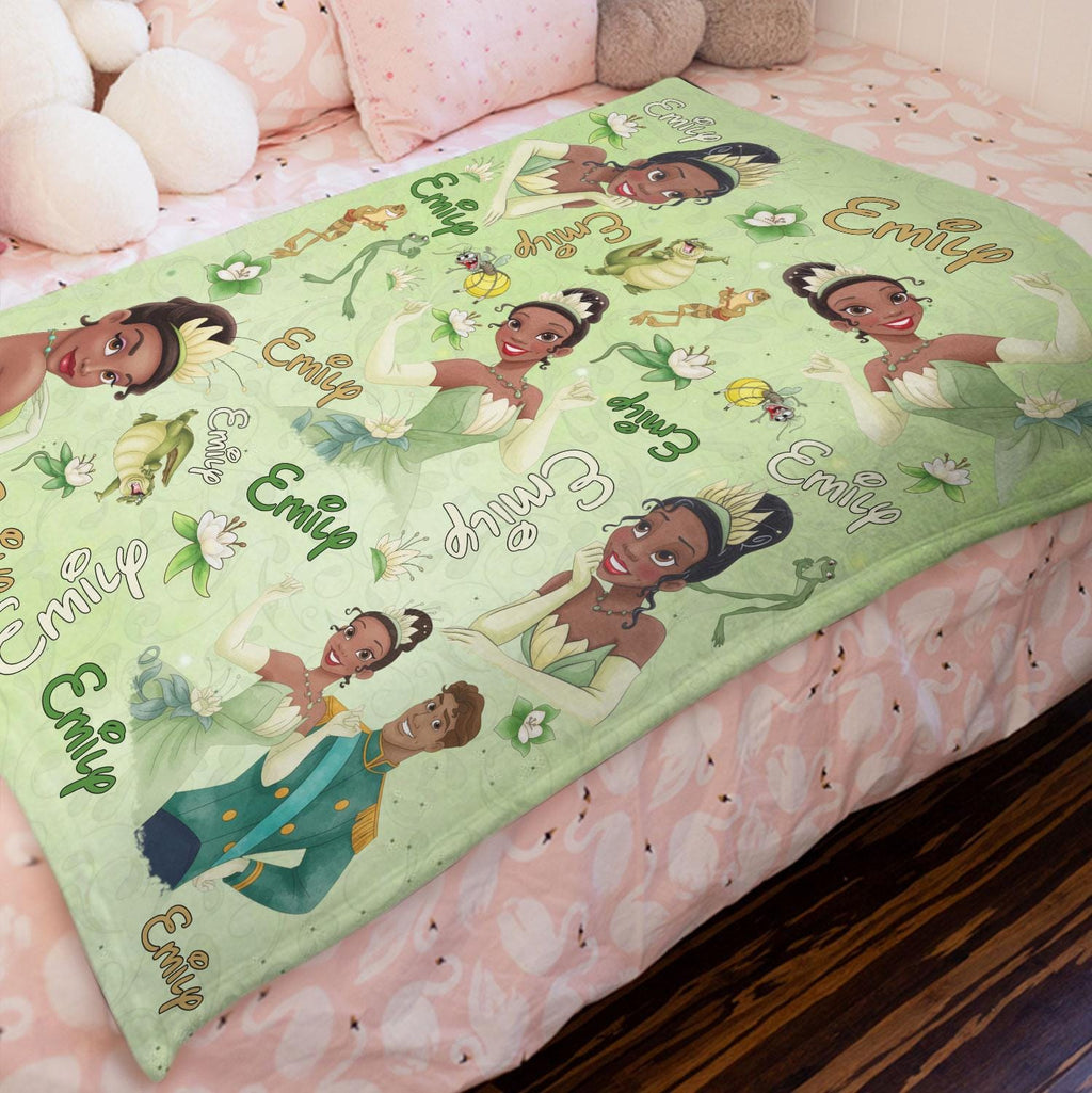 Custom Name Tiana Princess Blanket, Personalized Disney Princess Blanket, Princess Character, Princess Birthday Girls Gifts Blanket