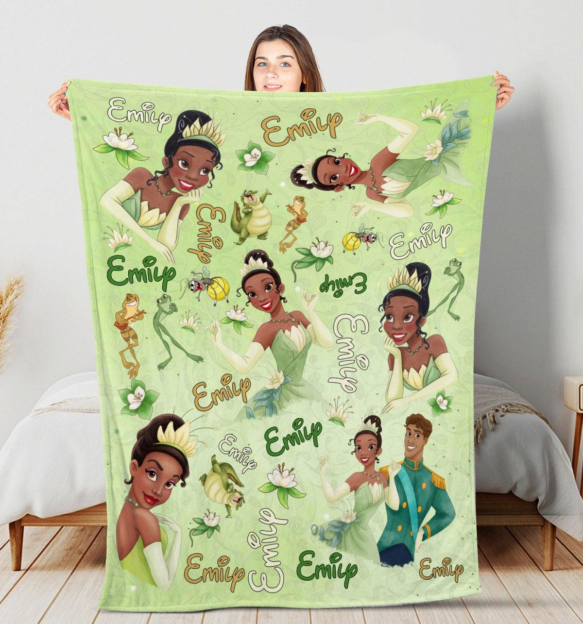 Custom Name Tiana Princess Blanket, Personalized Disney Princess Blanket, Princess Character, Princess Birthday Girls Gifts Blanket
