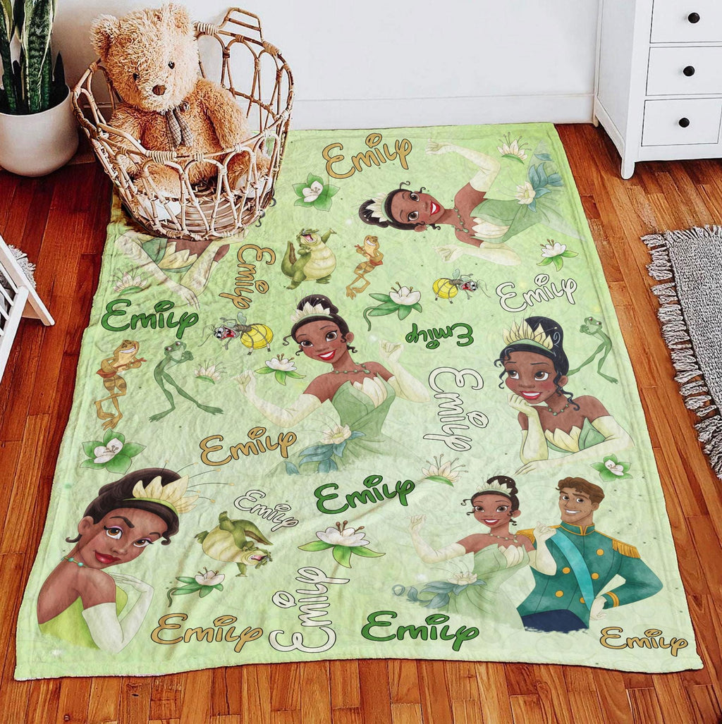 Custom Name Tiana Princess Blanket, Personalized Disney Princess Blanket, Princess Character, Princess Birthday Girls Gifts Blanket