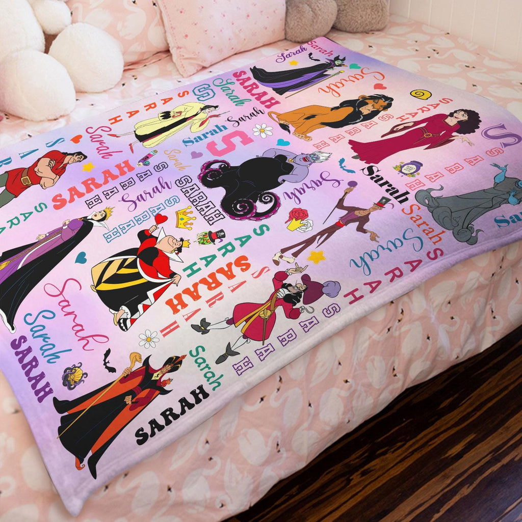 Personalized Disney Villains Blanket, Custom Name Villains Blanket, Disney Witch Maleficent Ursula Evil Queen Blanket, Disney Halloween Gift