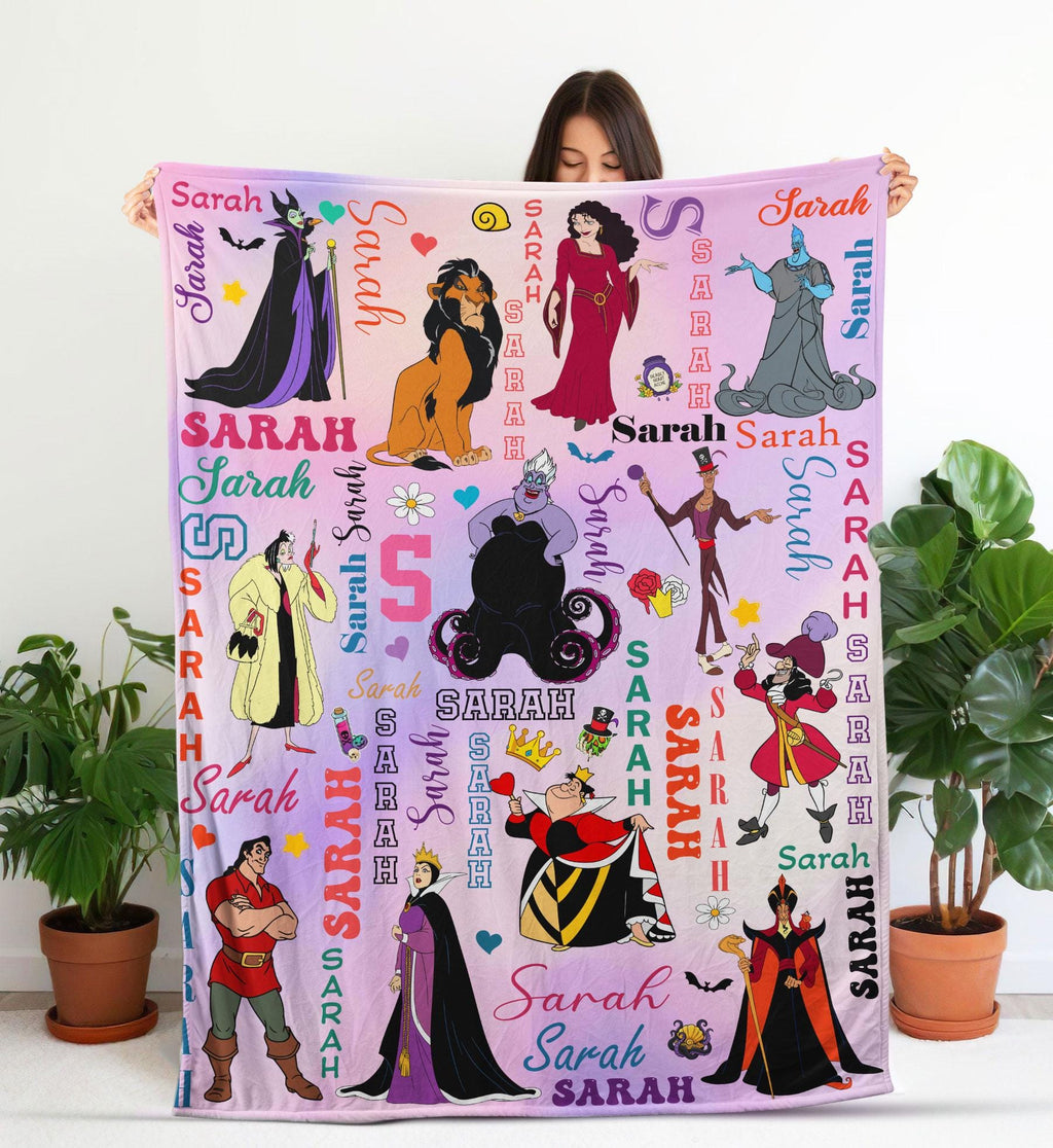 Personalized Disney Villains Blanket, Custom Name Villains Blanket, Disney Witch Maleficent Ursula Evil Queen Blanket, Disney Halloween Gift