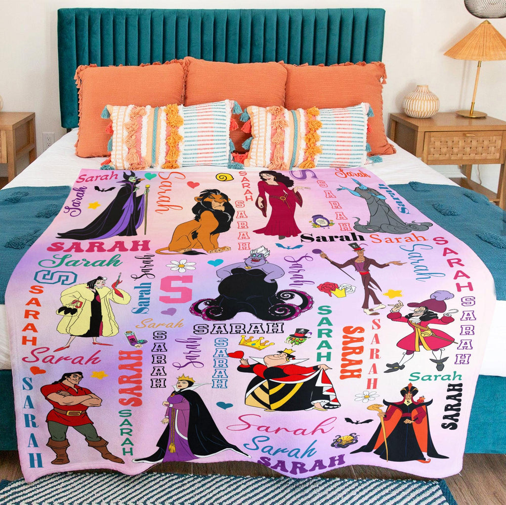 Personalized Disney Villains Blanket, Custom Name Villains Blanket, Disney Witch Maleficent Ursula Evil Queen Blanket, Disney Halloween Gift
