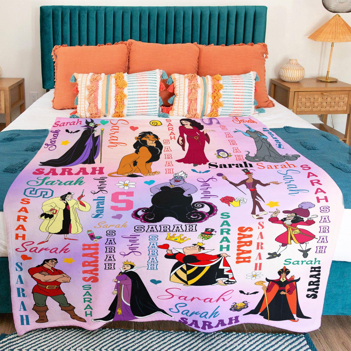 Personalized Disney Villains Blanket, Custom Name Villains Blanket, Disney Witch Maleficent Ursula Evil Queen Blanket, Disney Halloween Gift