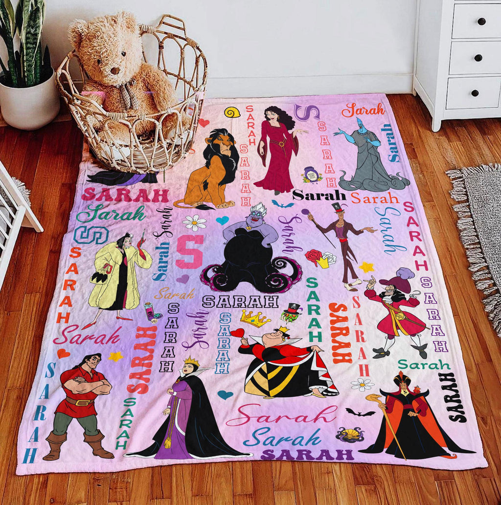 Personalized Disney Villains Blanket, Custom Name Villains Blanket, Disney Witch Maleficent Ursula Evil Queen Blanket, Disney Halloween Gift