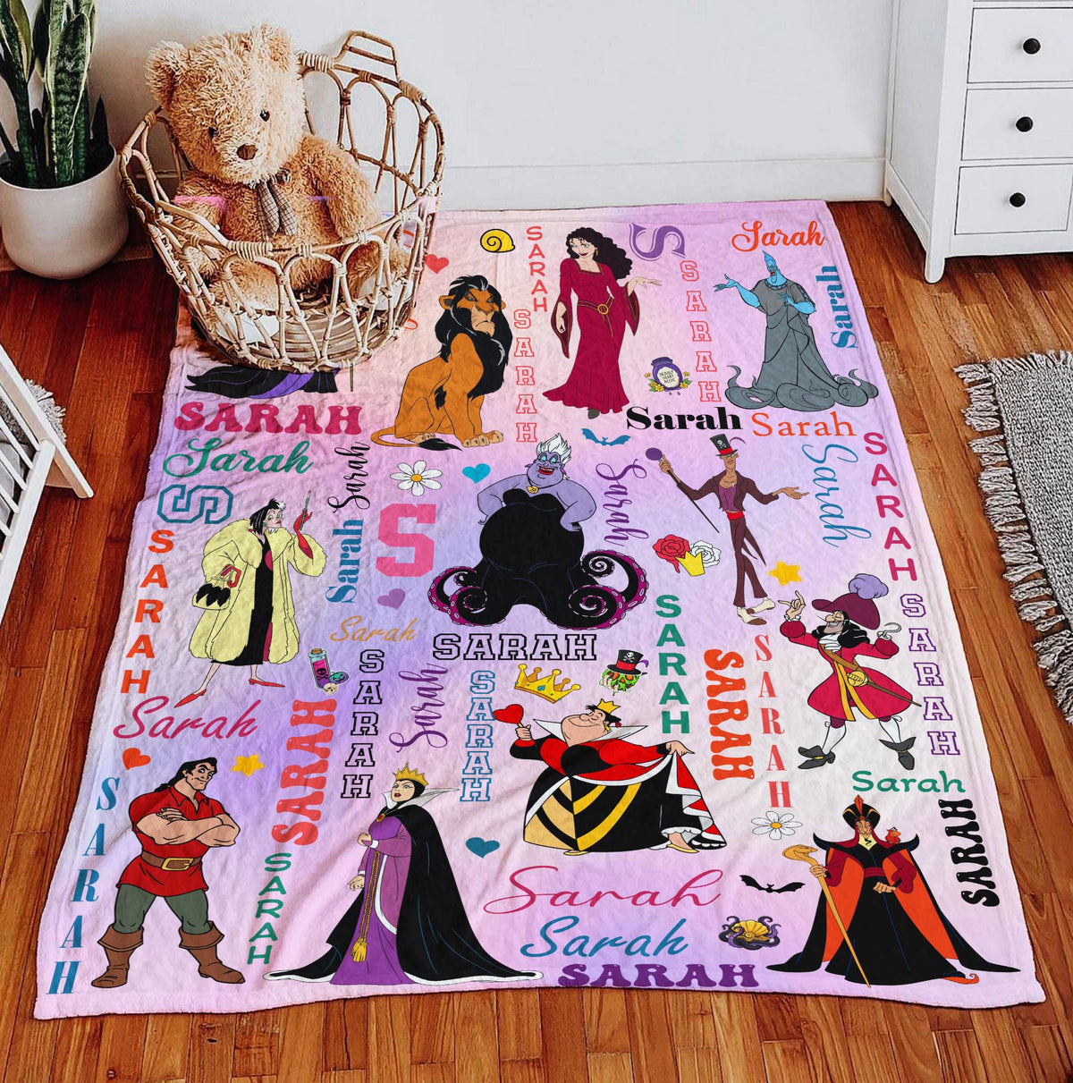 Personalized Disney Villains Blanket, Custom Name Villains Blanket, Disney Witch Maleficent Ursula Evil Queen Blanket, Disney Halloween Gift