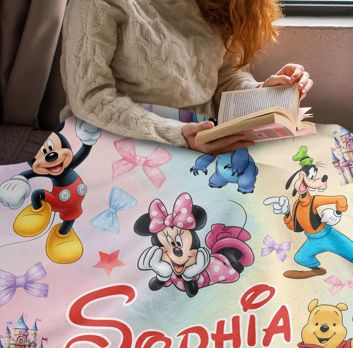 Custom Name Mouse And Friends Blanket, Personalized Watercolor Mouse And Friends Blanket, Disney Blanket for Kid, Cartoon Kid Blanket