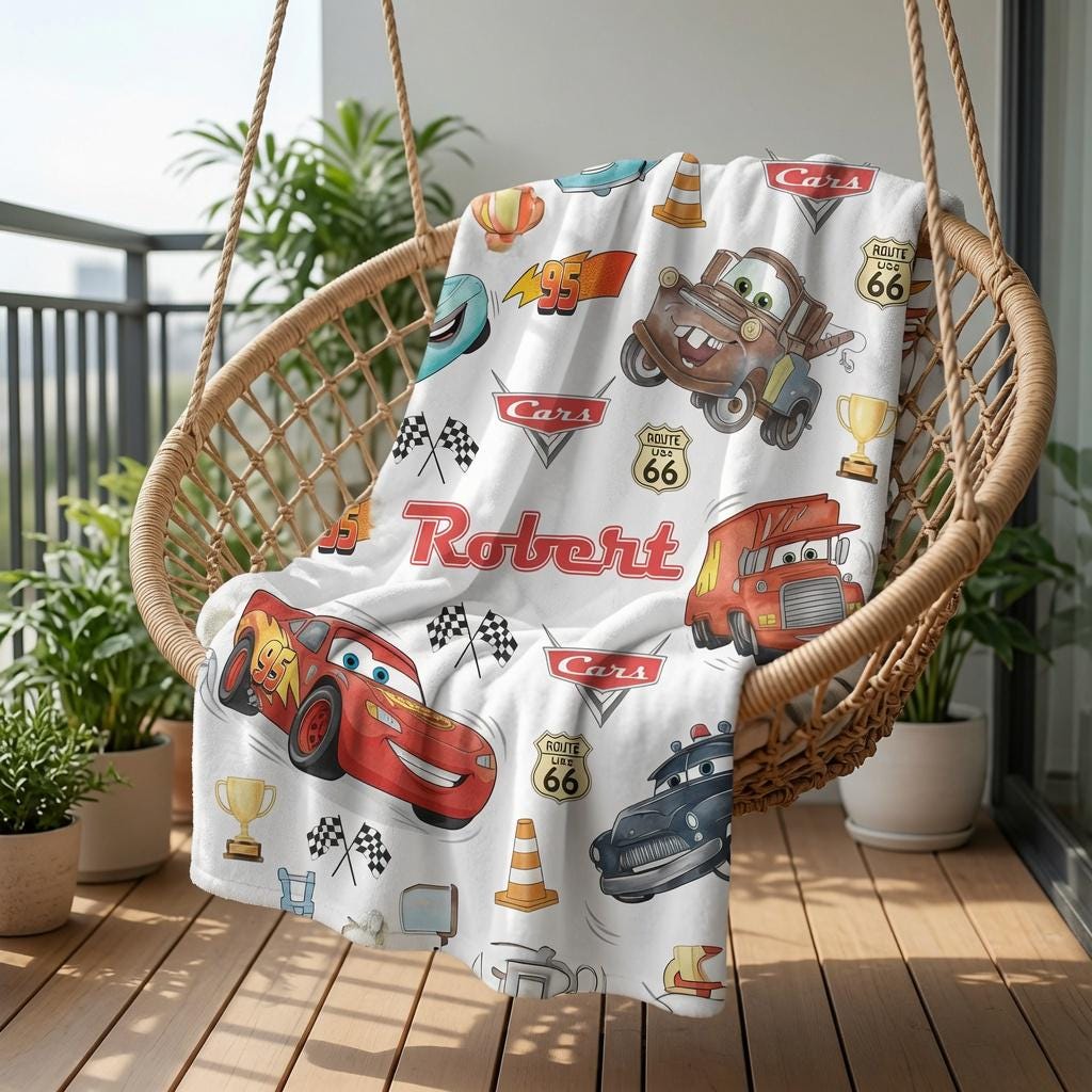 Custom Name Cars Baby Blanket, Personalized Disney Baby Shower Gift, Cars Nursery Baby Blanket, Race Car Bedding