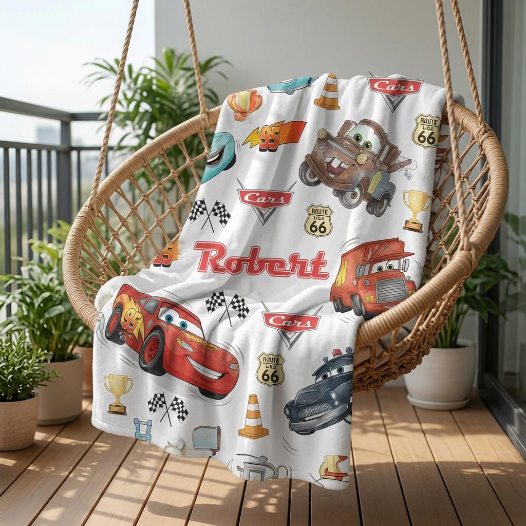 Custom Name Cars Baby Blanket, Personalized Disney Baby Shower Gift, Cars Nursery Baby Blanket, Race Car Bedding