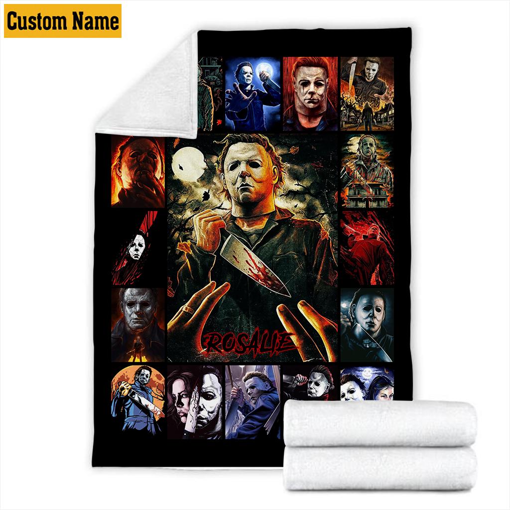 Personalized Halloween Horror Movie Fleece Blanket, Custom Michael Myers Blanket, Scary Movie Fleece , Spooky Birthday Present Cozy Blankets