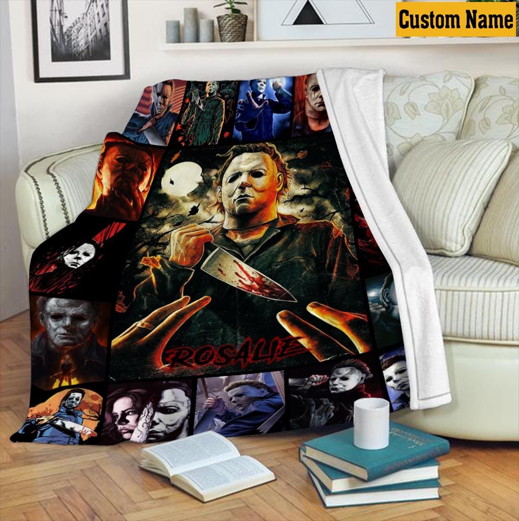 Personalized Halloween Horror Movie Fleece Blanket, Custom Michael Myers Blanket, Scary Movie Fleece , Spooky Birthday Present Cozy Blankets