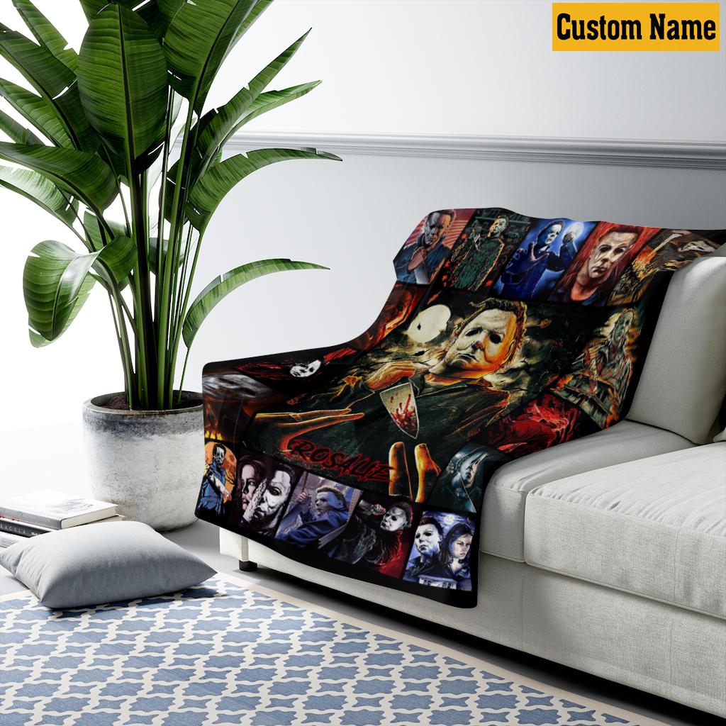 Personalized Halloween Horror Movie Fleece Blanket, Custom Michael Myers Blanket, Scary Movie Fleece , Spooky Birthday Present Cozy Blankets