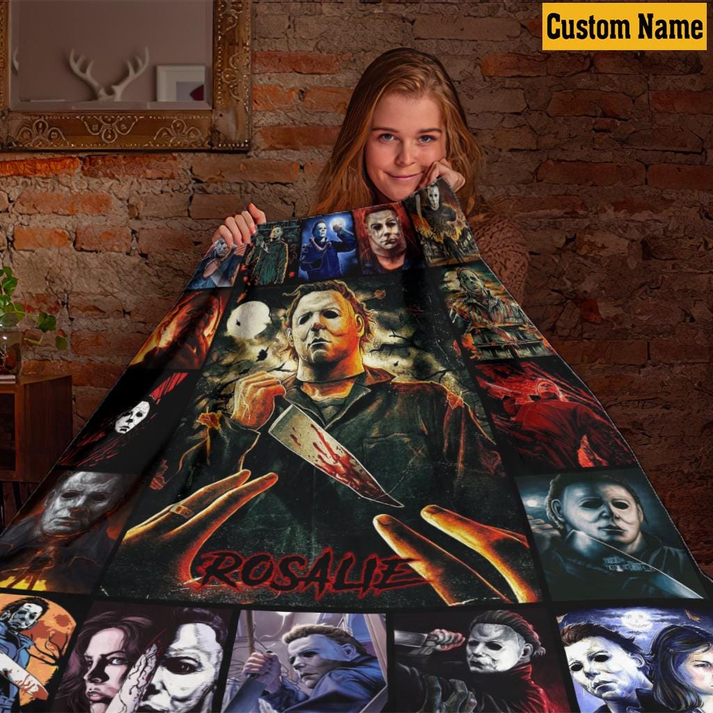 Personalized Halloween Horror Movie Fleece Blanket, Custom Michael Myers Blanket, Scary Movie Fleece , Spooky Birthday Present Cozy Blankets