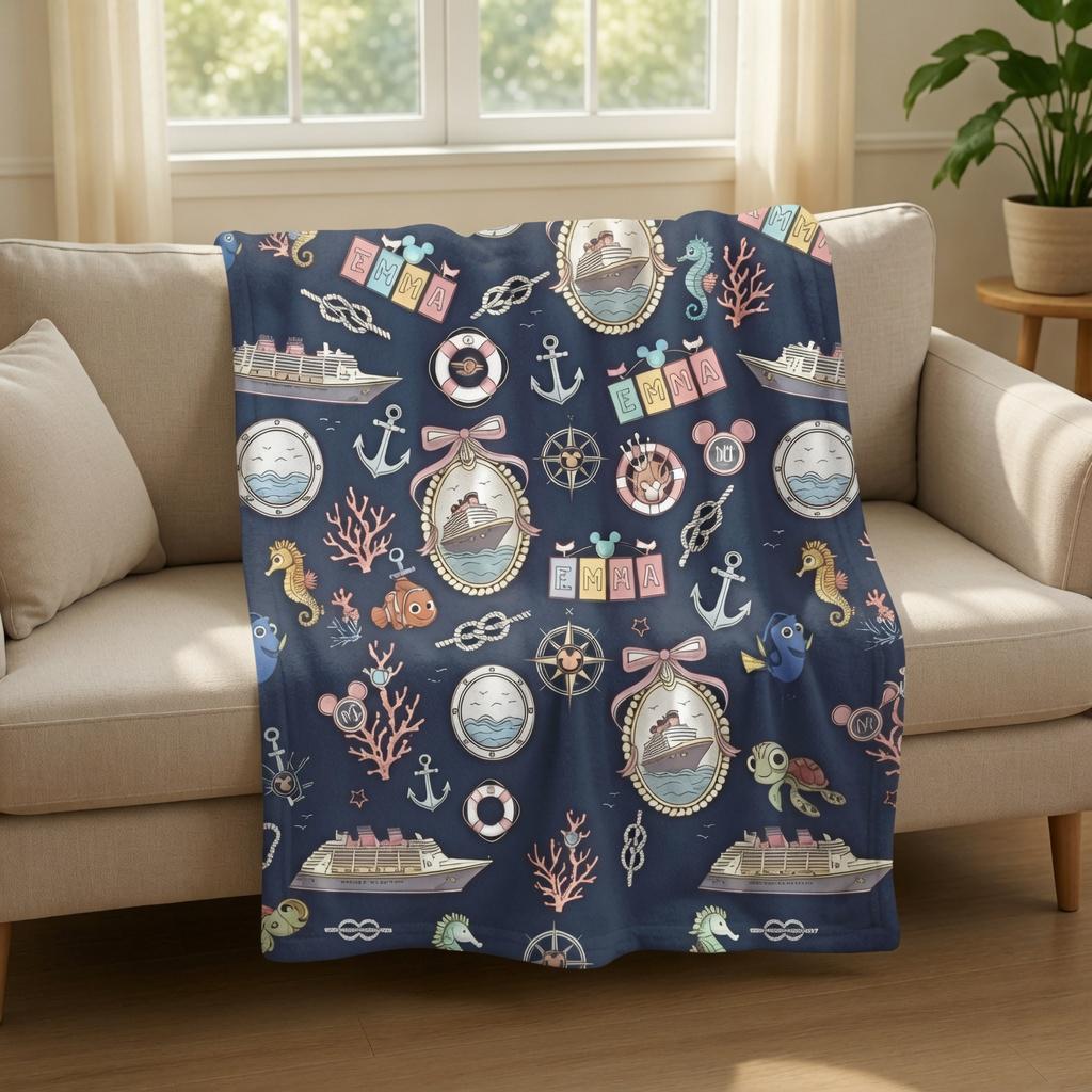 Personalized Cruise Ship Blanket for Baby, Custom Disney Nemo And Dory Gift, Disney Baby Shower Blanket, Custom Nautical Nursery Blanket