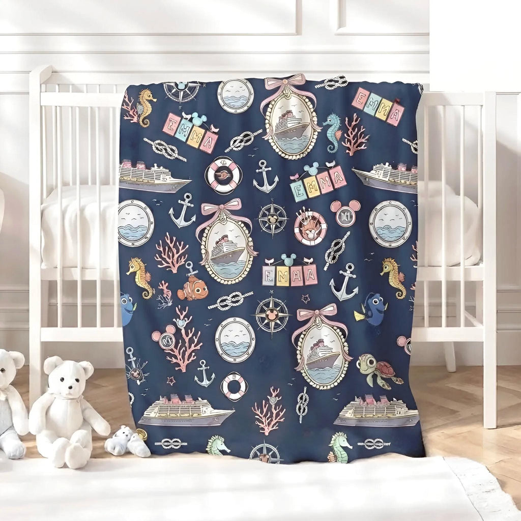 Personalized Cruise Ship Blanket for Baby, Custom Disney Nemo And Dory Gift, Disney Baby Shower Blanket, Custom Nautical Nursery Blanket