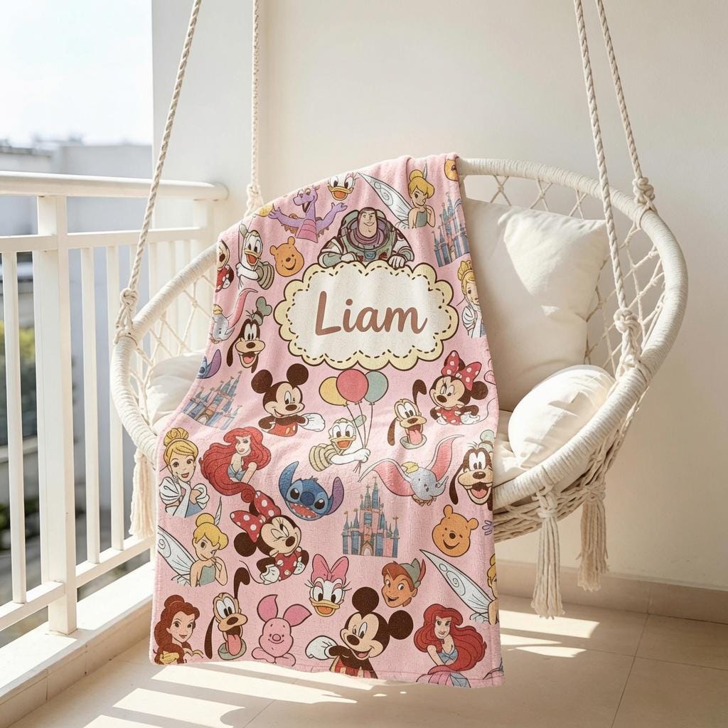 Personalized Name Disneyland Blanket for Baby, Custom Disney World Gift, Disney Baby Shower Blanket, Custom Name Disney Character Blanket