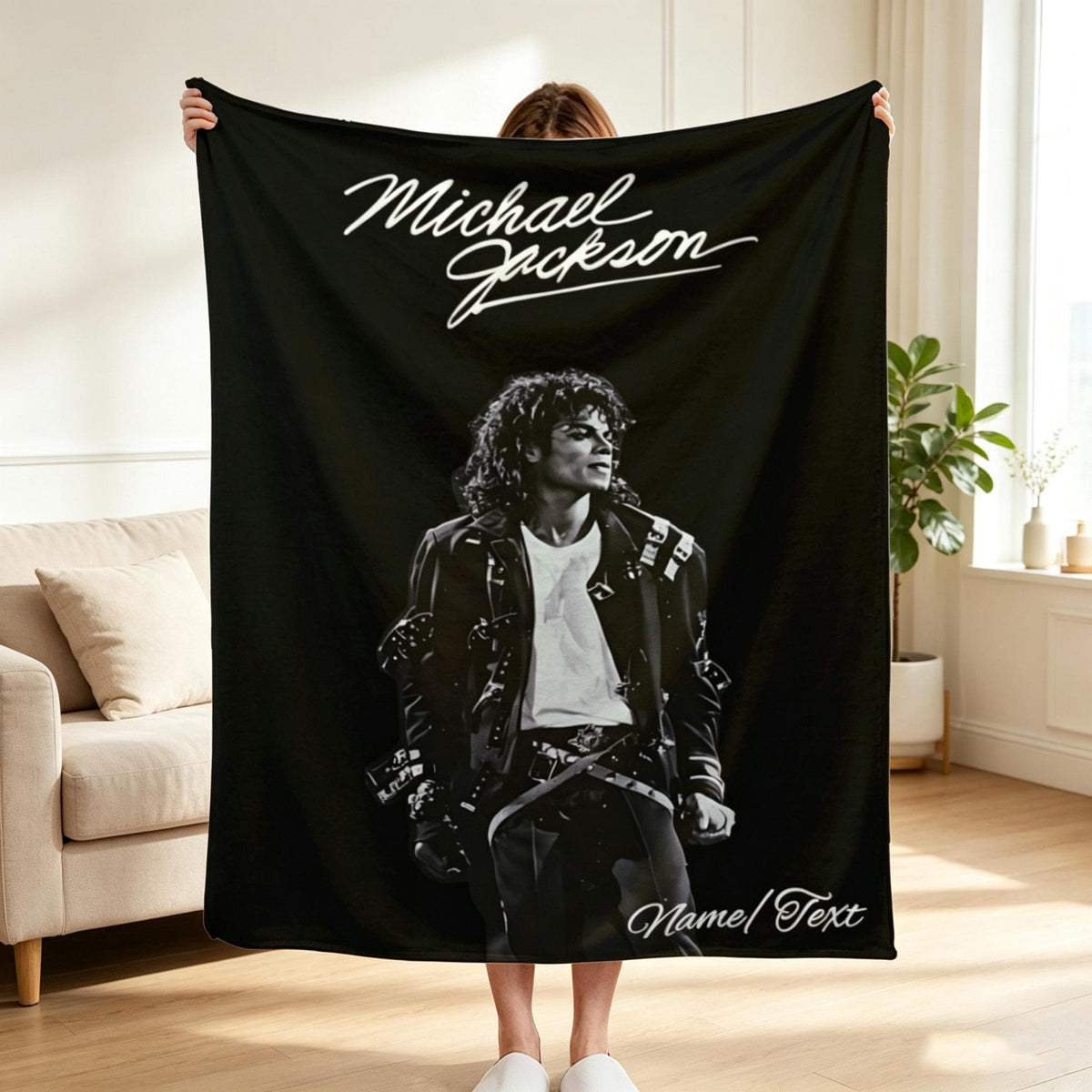 Personalized Music Icon Blanket, Custom Name Bad Era Inspired Flannel Throw, Minimalist Portrait Pop Star Blanket, Cool Bedroom Decor