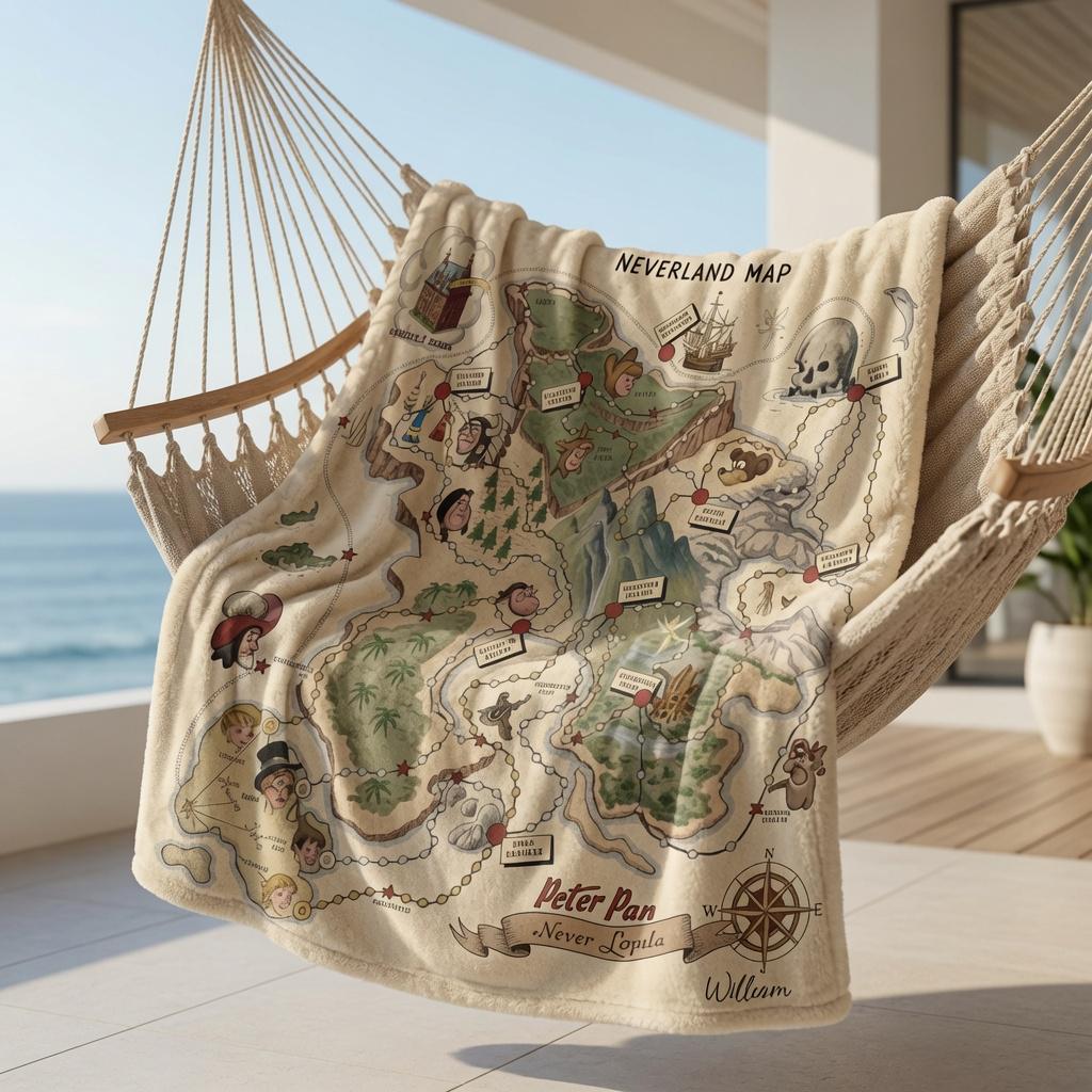 Neverland Map Fleece Blanket, Soft Cozy Peter Pan Inspired Blanket, Custom Name Peter Pan Blanket, Peter Pan Nursery Decor