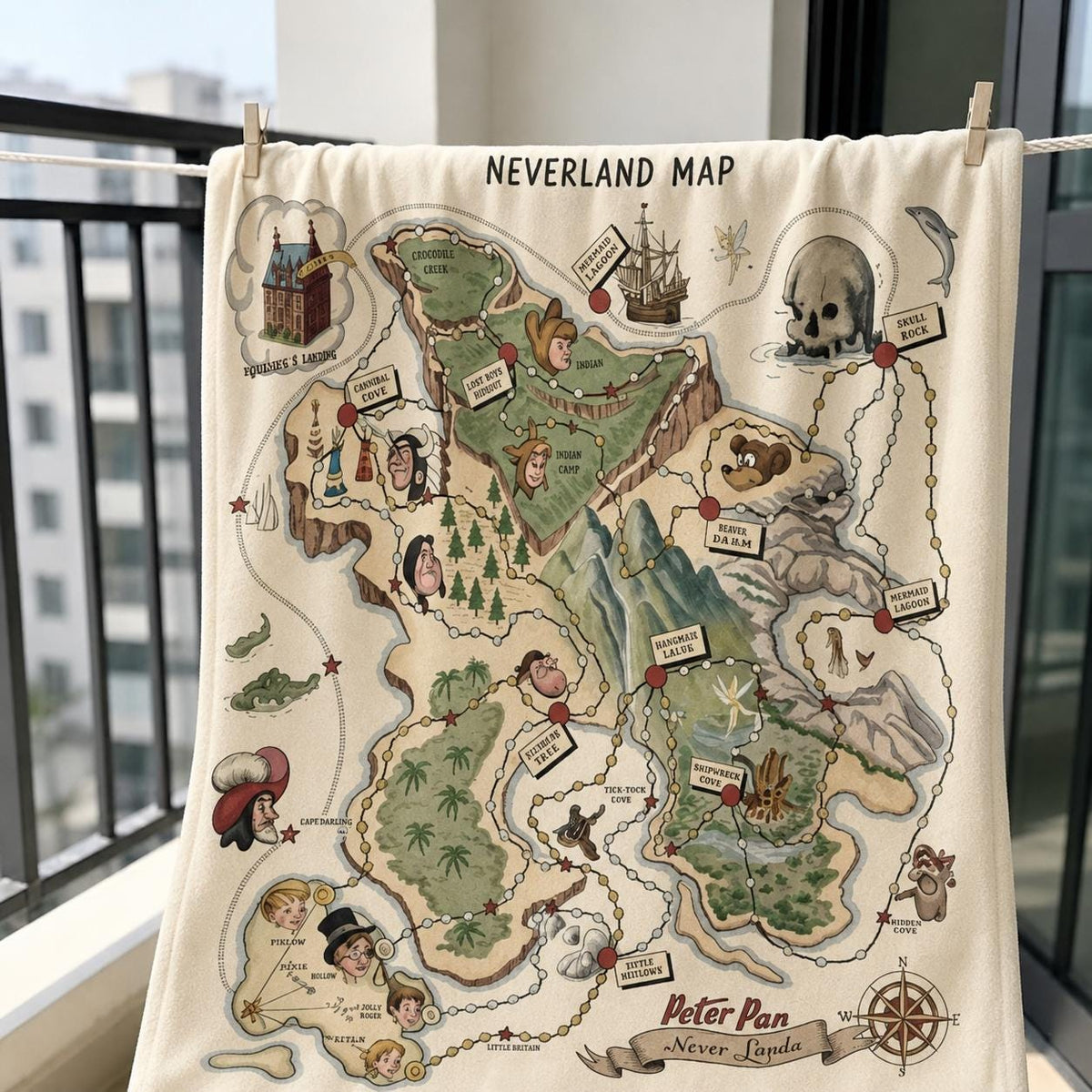Neverland Map Fleece Blanket, Soft Cozy Peter Pan Inspired Blanket, Custom Name Peter Pan Blanket, Peter Pan Nursery Decor