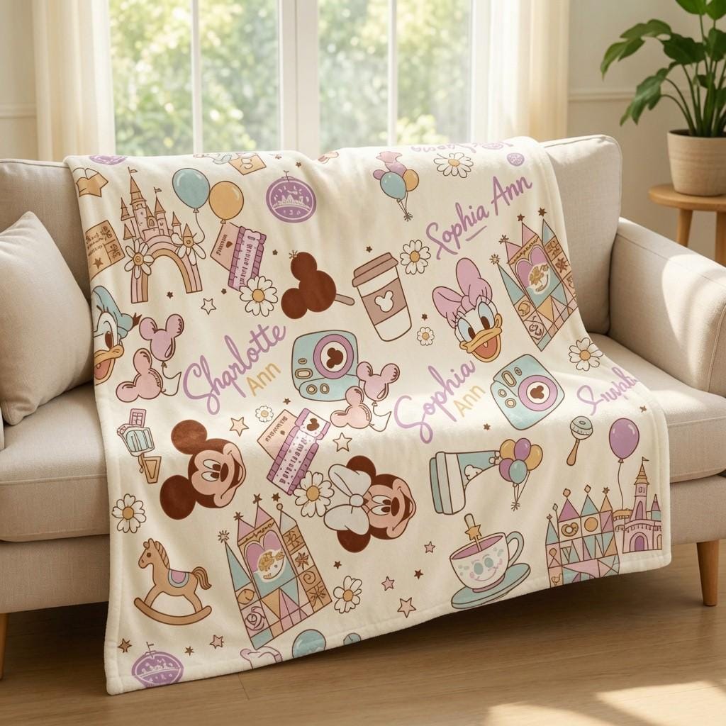 Personalized Disney Blanket, Custom Name Mickey And Friends Blanket, Disney World Sherpa Blanket, Mickey Mouse Blanket for Kids