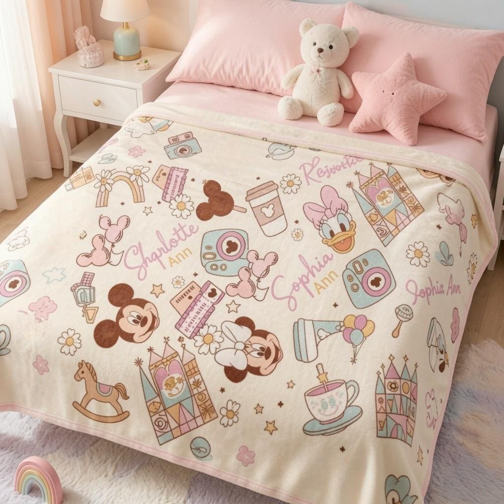 Personalized Disney Blanket, Custom Name Mickey And Friends Blanket, Disney World Sherpa Blanket, Mickey Mouse Blanket for Kids