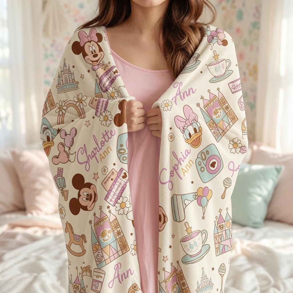 Personalized Disney Blanket, Custom Name Mickey And Friends Blanket, Disney World Sherpa Blanket, Mickey Mouse Blanket for Kids