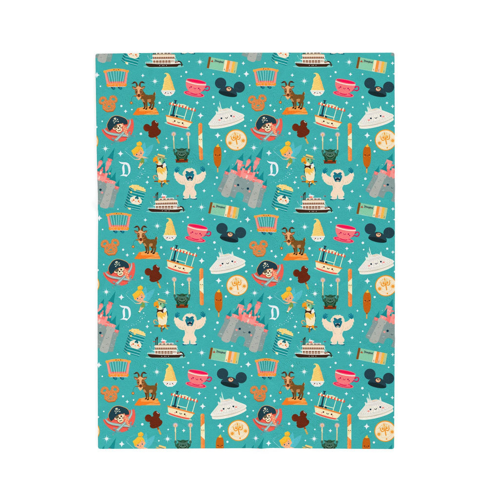 Theme Park Icons Pattern Velveteen Plush Blanket | Disney Fan Throw, Gift for Disney Lover