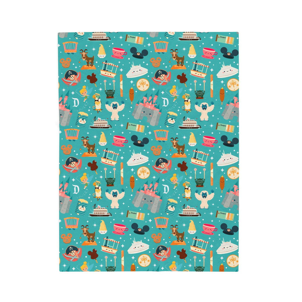 Theme Park Icons Pattern Velveteen Plush Blanket | Disney Fan Throw, Gift for Disney Lover